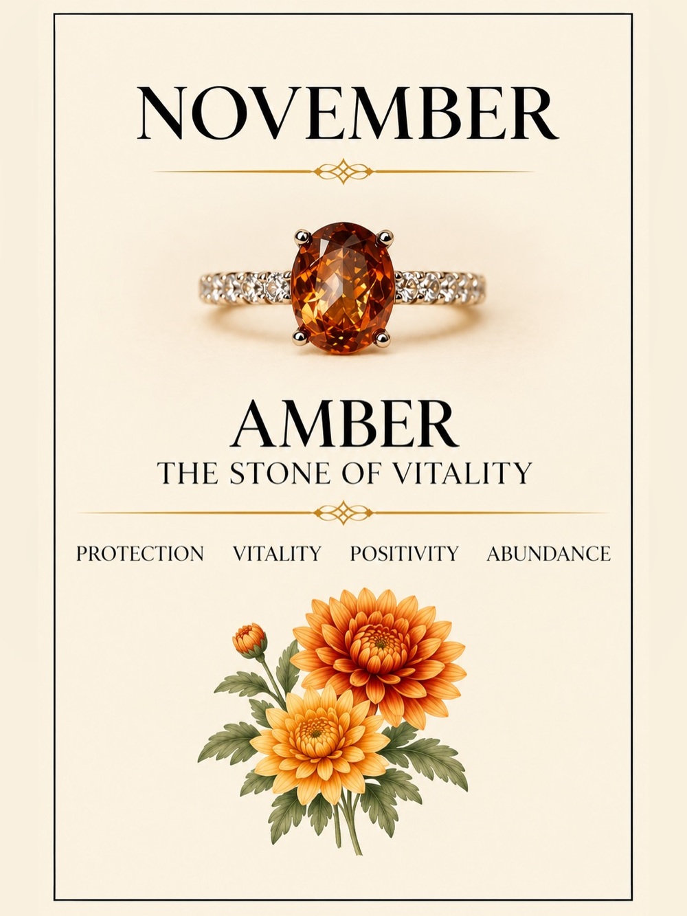 November Birthstone | Amber Adjustable Ring | Nickel Free